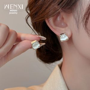 WENXI | Minimalist Irregular Square Silver Earrings And Studs