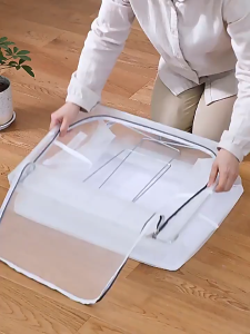 GREENSINDOOR  Transparent PVC Storage Box With Steel Frame Support 76L Clothes Storage Foldable Wardrobe Organizer 橱柜收纳盒