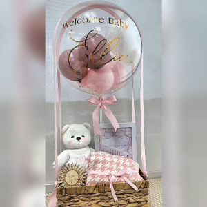 Customised Baby Gift Hamper Bobo Balloon with Hug Box Gift Basket Newborn Welcome Crate