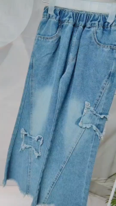 Maong Pants for Kids Girls 5-12 Years Old New Cute Butterfly Design Trendy Wide Leg Flare Pants for Kids