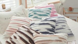 Bi-Color Furry Fluffy Throw Pillow Case with zipper Sofa Cushion Cover AB Style 42x42 CASE ONLY