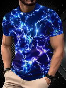 Hot Toys | Hot Selling Fashion Mens 3D Lightning Printed T-shirt Blue Purple Lightning Childrens Adult Parent-child T-shirt Large Size