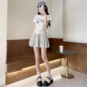 Korean Style Floral Print Mini Skirt Womens High Waist A-Line Slimming Half Skirt Small Size Cake Half Body Skirt
