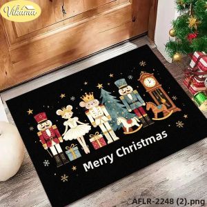VIKAMA Đen Vintage Nutcracker Thảm Chùi Chân Chống Trượt Thấm Hút Lối Vào Thảm Ngày Lễ Giáng Sinh Trang Trí Sàn Thảm Polyester