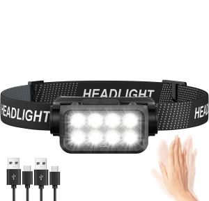 Motion Sensor Rechargeable Headlight Flashlight 8 LED Ultra Bright Headlights Fishing Headlamp Led Forehead Head Lamp Flashlighs