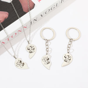 Disney Lilo and Stitch Keychain Necklace Fashion Cartoon Stitch Love Keychain Couple Jewelry Accessories Gifts