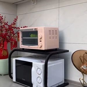 G-H Microwave Rack Oven Rack Kitchen Shelf Stainless Steel Storage Organizers Black/White