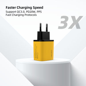 20W GaN Fast Charger Dual Port USB-C PD + USB-A QC3.0 Wall Charger EU Plug Compact Travel Adapter for iPhone Samsung