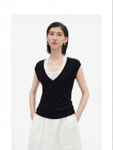 Halter Neck V-Neck Polka Dot Vest Tencel Blend