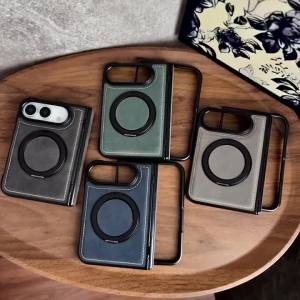 szhaiyu | 360° Rotating Ring Holder Leather Magnetic Wireless Charging Folding Bracket Phone Case for IPhone Duo Shockproof Back Cover