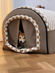 HATELI Dog Warm Bed 2 Ways to Use Indoor Pet Cat House with Fluffy Mat Removable and Washable House with Non-Slip Bottom for Cats and All Size Dogs Soft Kennel Bed