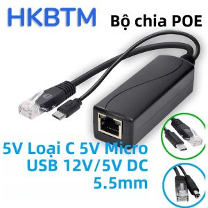 HKBTM POE Splitter 48V Đến 5V 12V Micro USB Tpye-C BarrelJack Nguồn Điện Cung Cấp Cho Huawei cho Hikvision Cho Bobcat Cho Raspberry Pi