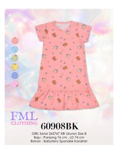 LEMONE GIRLS 60908BK - Dress Anak Perempuan - Bahan Babyterry Spandek ( Untuk Usia 6-7 Tahun)