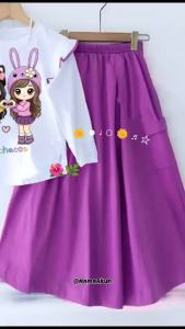 Setelan Baju Rok Cargo Anak Perempuan Usia 3-12 Tahun