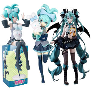 Bandai | 21CM Hatsune Miku X Cinnamoroll Piapro Cat Ear Kawaii Anime Figure Peripheral Collectible PVC Action Figure Model Doll Toy Gifts