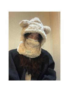 Thickened Fleece Bear Ear Hat Scarf Mask Integrated Warm Cold Proof Windproof Cycling Overhead Hat Lei Feng Style Ear Cover