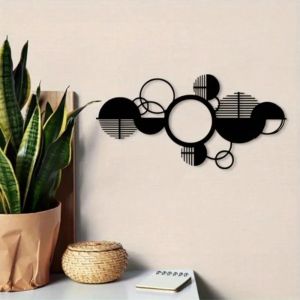 CIFbuy | Tranh Treo Tường Kim Loại Hình Học Trừu Tượng Hiện Đại Màu Đen Trắng Trang Trí Hình Tròn Bằng Sắt Cho Phòng Khách Văn Phòng