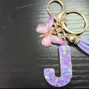 【Local Seller】A-Z Shiny Sequin Letter Keychain Resin Couple Initial Purple Stars Filled Pendant Keyrings Handbag Car Key