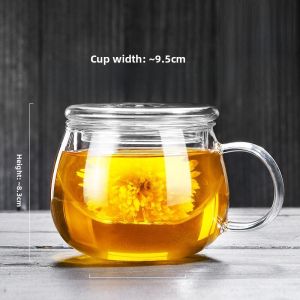 Modern Simplicity High Borosilicate Glass Tea Cup with Lid for Office Use Mens Style Tea Brewing Cup with Strainer Water Separation