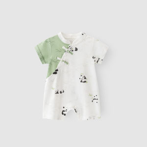 Light Oxygen Cotton Baby Romper Summer Cool Sensation Short Sleeve Onesie Thin Chinese Style First Year Anniversary Dress