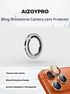 Aizoypro Bling Glitter Diamonds Camera Lens Protector Metal Ring Tempered Glass For iPhone 17 16 15 14 13 Pro Max mini 17 Air 17E