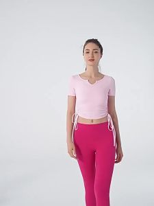 alo yoga แขนสั้นฟิตเนสระบายอากาศแบบมีเชือกผู้หญิงฤดูร้อน T ท็อปโยคะวิ่งทรงเข้ารูป