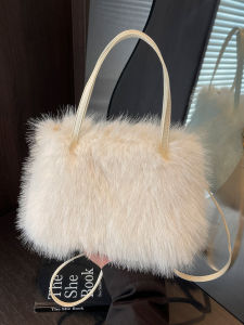 Fashionable Velvet Bucket Bag Womens Crossbody Bag Single Shoulder Handbag Soft Leather Strap Modern Neutral Style Tote Bag