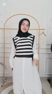 Baju Luaran Wanita Kekinian Kia Outher Bahan Knit Salur M L XL XXL Outer Korean Style Hijab Ootd Remaja Viral Rompi Cewek Model Terbaru