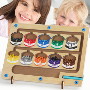 Children Wooden Magnetic Counting Toys Magnetic Pen Walking Bead Shift Color Sort Counting Board Number Maze Puzzle Sensory Toys For Kids Gifts