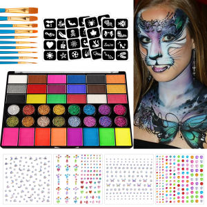 Bộ Sơn Dầu Neon 42 Màu Vẽ Mặt Và Body Phát Sáng Trong Bóng Tối Trang Điểm Huỳnh Quang UV Cho Tiệc Halloween Hóa Trang Mỹ Phẩm Làm Đẹp