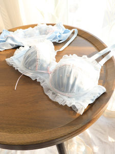 Sweet Japanese Style Lace Bra Set Thin Gathered Student Big Chest Small Innerwear Women Comfortable Breathable Summer Underwear