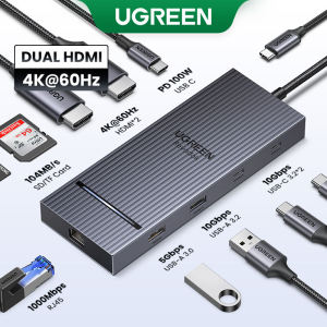 UGREEN 4K60Hz 10-IN-1 Hub USB3.2 Gen2 10Gbps USB-C Multi-function Docking Station for iPad Air M2 11" 13 2024 MacBook Pro M3 M2 M1 M4 MacBook Air M3 M2 M1 M4 Samsung S26 S25 Ultra HDMI+2xUSB-A 3.2+2xUSB-C 3.2+PD100W SD/TF Cable Length 0.2m