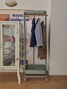 Japanese-Style Clothes Rack Floor Movable Coat Rack with Pulley Double Bar Clothes Hanger Bedroom Storage Rack Dressing Room