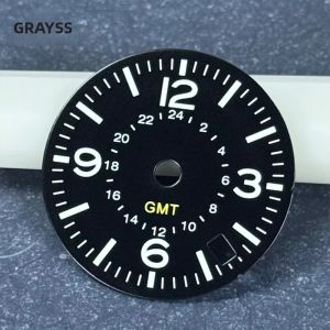 Nologo 285mm/335mm Mặt Đồng Hồ Phi Công Mặt Số Màu Xanh Lá Cây Lume Biểu Tượng Số La Mã Với Bộ Máy NH34 GMT 4.8 Giờ Phụ Kiện Đồng Hồ Crown