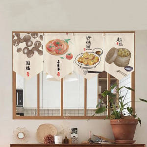 ธงสามเหลี่ยมห้องครัวสไตล์จีนม่านตกแต่งม่านประตูม่านกั้นม่านหน้าต่างม่านสั้นม่านแขวนม่านสั้นม่านผ้า