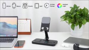 TIMESS | Sạc Đa Năng TIMESS 6 Trong 1 Gập Gọn Được Sạc Nhanh 15W Tích Hợp Đồng Hồ Và Đèn Dành Cho iPhone 17/16/15 iPad/máy Tính Bảng - Giá Đỡ Không Dây Từ Tính