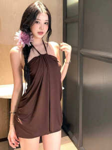 Váy Chữ a Xếp Ly Gợi Cảm Mùa Hè Cho Nữ Váy Ngắn Không Tay Cổ Treo Dáng Ôm Vừa Vặn Chất Liệu Cotton Pha Trộn Váy Dự Tiệc