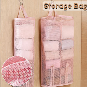 Single/Double Compartment Socks Underwear Storage Bag Large Capacity Door Rear Wardrobe Hanging Mesh Storage Bag Grey/pink/beige