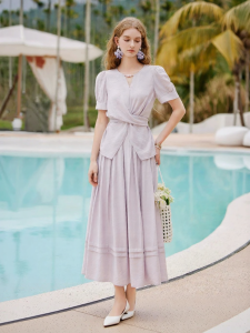 XIANGYING | Gentle Style French Lavender Purple Outfit Set Twist Top Skirt