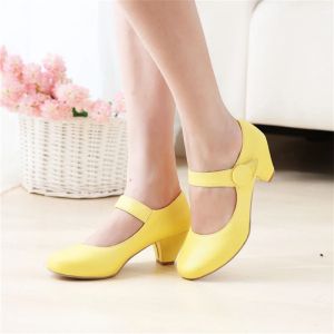 Yellow Womens Block Low Heels Mary Janes Shoes Fashion Comfortable Pumps Strap Beige Pink Party Wedding Shoes Ladies Casual