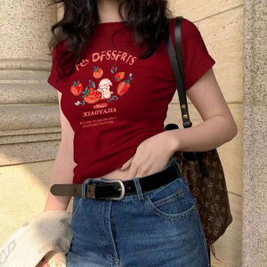 Slim Fit American Cotton Short Sleeve T-Shirt Womens Shoulder Length Summer Slimming Short Style Sweet And Spicy Top New 2025