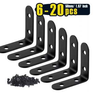 6-20 Chiếc L Chân Đế Góc Phải Góc Nẹp Thép Không Gỉ Màu Đen 2X2 Inch Khớp Kệ Chân Đế Bằng Ốc Vít Cho Chế Biến Gỗ