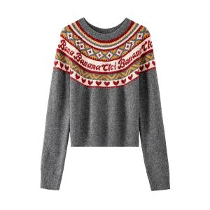 BANANA CICI | Áo Sweater Cổ Tròn Vintage Fair Isle Màu Khối