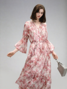 COCO BELLA | Elegant Rosebud Rope Printed Chiffon Dress Set