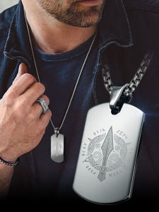 American Style Viking Tungsten Gold Military Tag Pendant Necklace Mens Jewelry Charm Dog Tag Engraved Identity Tag