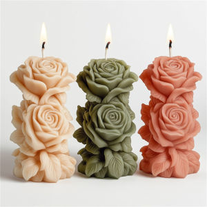 3D Rose Pillar Candle Silicone Mold DIY Geometric Flower Column Scented Candle Plaster Ornament Mold Handmade Gift Wedding Decor