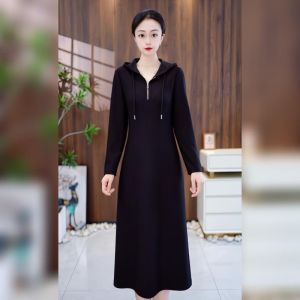 Fashionable Brushed Precision Weave High End Skirt Set Two Pieces Autumn Belly Cover Slimming Vest Hoodie Dress Ensemble