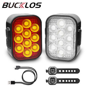 BUCKLOS Bike Headlight Taillight USB Rechargeable Set Bicycle Front Rear Lamp LED Cycling Tail Lights MTB Light Accessories
