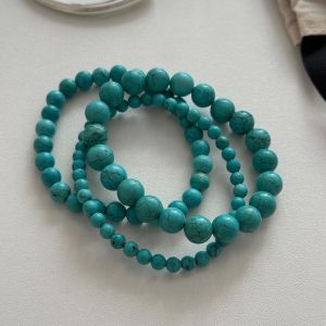 New Green Turquoise Beaded Bracelet Womens Fashion Natural Stone Hand Chain Layered Design Original Fresh Style Jewelry