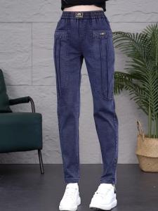 กางเกงยีนส์ทรงหลวมเอวสูงไซส์ใหญ่สำหรับผู้หญิง ฤดูใบไม้ผลิและฤดูใบไม้ร่วง กางเกงขายาวทรงหลวมสไตล์ฮาราจูกุสำหรับคุณแม่